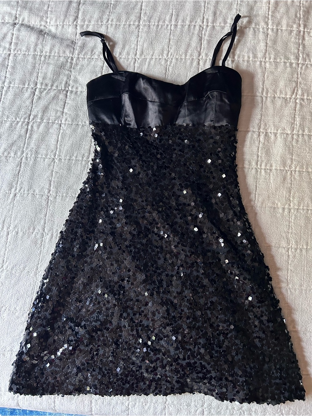 Princess Polly Black Sequin Mini Dress with Satin Bodice